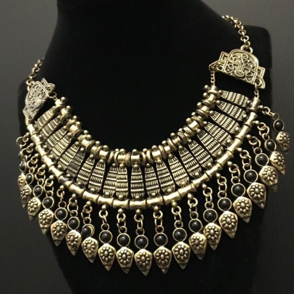 Antique Gold-Tone Boho Style Statement Necklace - Picture 3 of 7